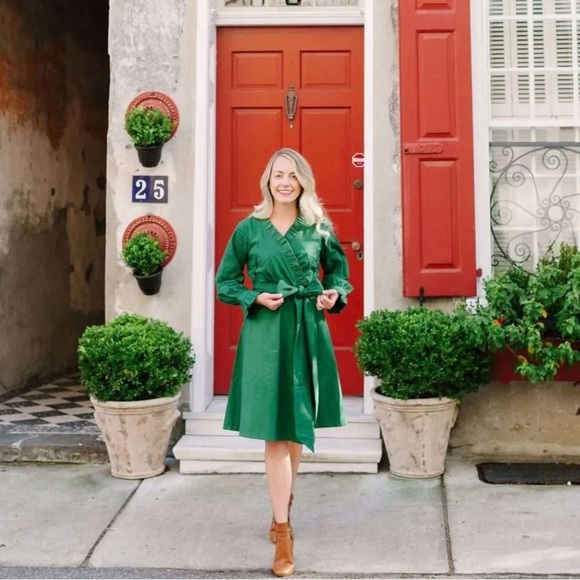 Elizabeth Wilson Designs Jillian Green Fit & Flare Wrap Dress Sz S MISSING SASH - Picture 12 of 12